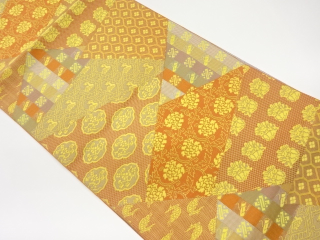 本場筑前博多切り嵌め風名物裂模様織出し名古屋帯